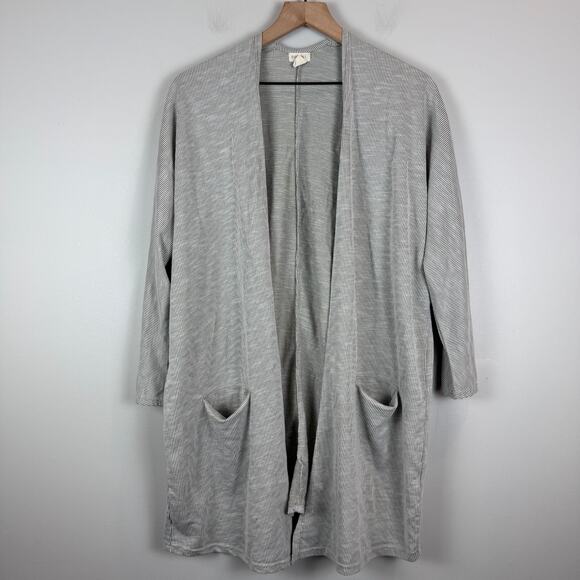 Anthropologie Donni Cardigan Women OS Gray Striped Knit Open Front Duster Casual - Picture 1 of 9